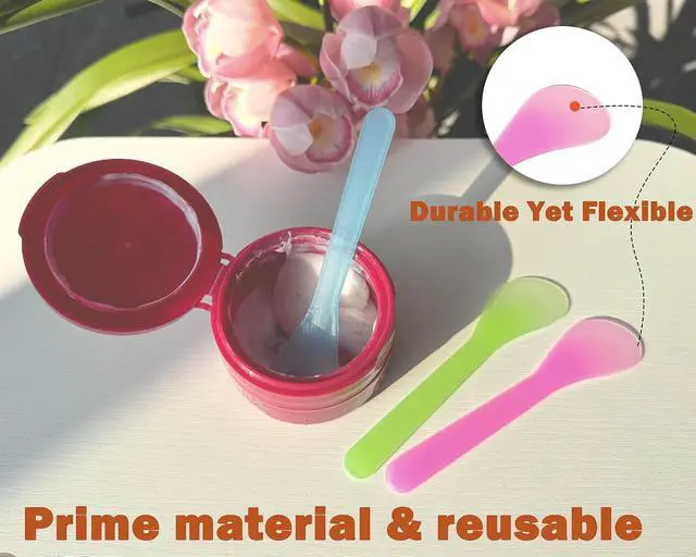 Alt view image 2 of 7 - QsQueen 100 PCS Cosmetic Spatulas, 7 Colors Reusable Hygienic Makeup Scoop for Face Masks, Creams & Skincare, Flexible PP Tool for Mixing, Sampling, DIY, Salon & Travel 4.88'' x 1.06"
