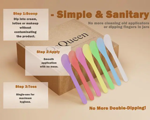 Alt view image 7 of 7 - QsQueen 100 PCS Cosmetic Spatulas, 7 Colors Reusable Hygienic Makeup Scoop for Face Masks, Creams & Skincare, Flexible PP Tool for Mixing, Sampling, DIY, Salon & Travel 4.88'' x 1.06"