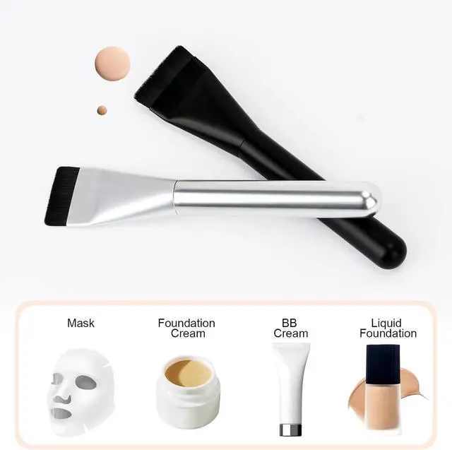 Alt view image 6 of 6 - 2Pcs Flat Foundation Brush,Face Mask Brush Makeup Spatula Facial Brush for Liquid Foundation Mask,Premium Face Korean Makeup Brush for Blending Cream (Black&Black)