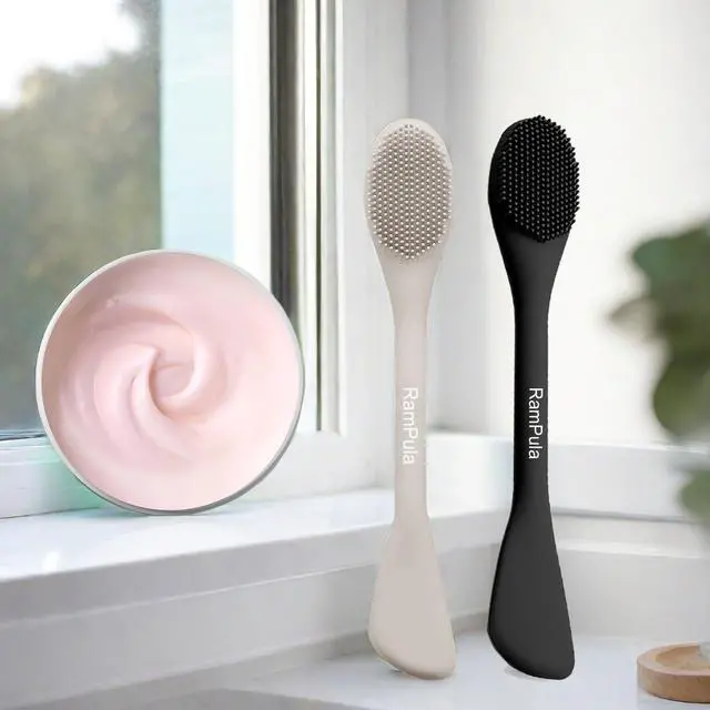 Alt view image 6 of 7 - Face Mask Brush Applicator, Mask Brushes For Facials Cleansing & Exfoliating, Facial Clay Mask Applicator Tool Silicone Mask Spatula Cream Skincare For Apply Cream, Lotion, Mud, Clay (Black+Starlight)