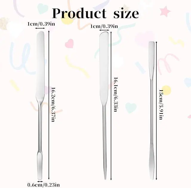 Alt view image 4 of 7 - JJUNW 3 pcs Makeup Spatula Foundation Spatula, Stainless Steel Facial Beauty Spatula, Tiny Makeup Palette Mixer Face Cream Applicator Cosmetic Mixing Tool for Even Application Foundation Double Edged
