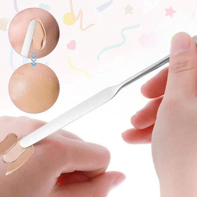 Alt view image 5 of 7 - JJUNW 3 pcs Makeup Spatula Foundation Spatula, Stainless Steel Facial Beauty Spatula, Tiny Makeup Palette Mixer Face Cream Applicator Cosmetic Mixing Tool for Even Application Foundation Double Edged