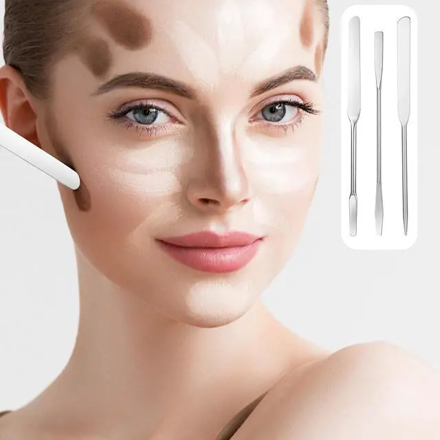 Alt view image 6 of 7 - JJUNW 3 pcs Makeup Spatula Foundation Spatula, Stainless Steel Facial Beauty Spatula, Tiny Makeup Palette Mixer Face Cream Applicator Cosmetic Mixing Tool for Even Application Foundation Double Edged