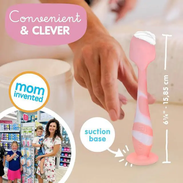 Alt view image 3 of 6 - Bumco Baby Bum Brush - Diaper Cream Spatula Applicator (Light Pink Swirl) | BPA-Free Diaper bag essentials. Mom-invented butt paste spatula and diaper rash cream applicator. Soft, wipe-clean silicone.