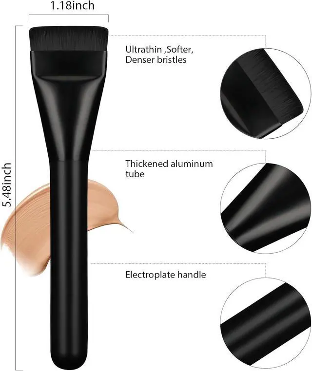 Alt view image 2 of 6 - 2Pcs Flat Foundation Brush,Face Mask Brush Makeup Spatula Facial Brush for Liquid Foundation Mask,Premium Face Korean Makeup Brush for Blending Cream (Black&Black)