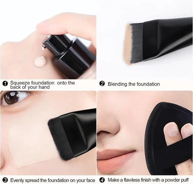 Alt view image 4 of 6 - 2Pcs Flat Foundation Brush,Face Mask Brush Makeup Spatula Facial Brush for Liquid Foundation Mask,Premium Face Korean Makeup Brush for Blending Cream (Black&Black)