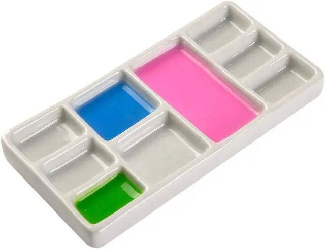 Alt view image 3 of 7 - MEEDEN 9-Well News Ceramic Rectangle Artist Paint Palette for Watercolor Gouache Acrylic Oil Painting, 6-4/5 by 3-1/3-Inch
