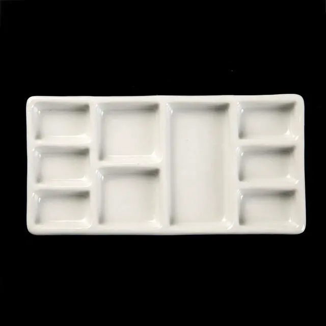 Alt view image 4 of 7 - MEEDEN 9-Well News Ceramic Rectangle Artist Paint Palette for Watercolor Gouache Acrylic Oil Painting, 6-4/5 by 3-1/3-Inch