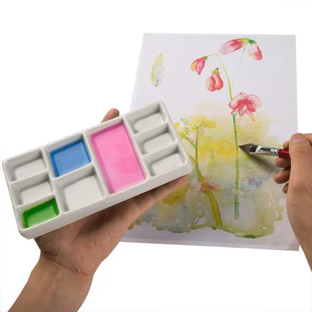 Alt view image 2 of 7 - MEEDEN 9-Well News Ceramic Rectangle Artist Paint Palette for Watercolor Gouache Acrylic Oil Painting, 6-4/5 by 3-1/3-Inch