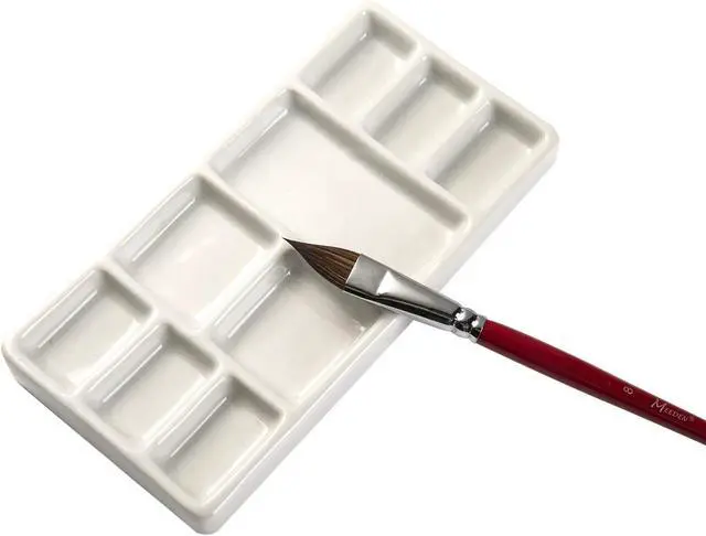 Alt view image 7 of 7 - MEEDEN 9-Well News Ceramic Rectangle Artist Paint Palette for Watercolor Gouache Acrylic Oil Painting, 6-4/5 by 3-1/3-Inch