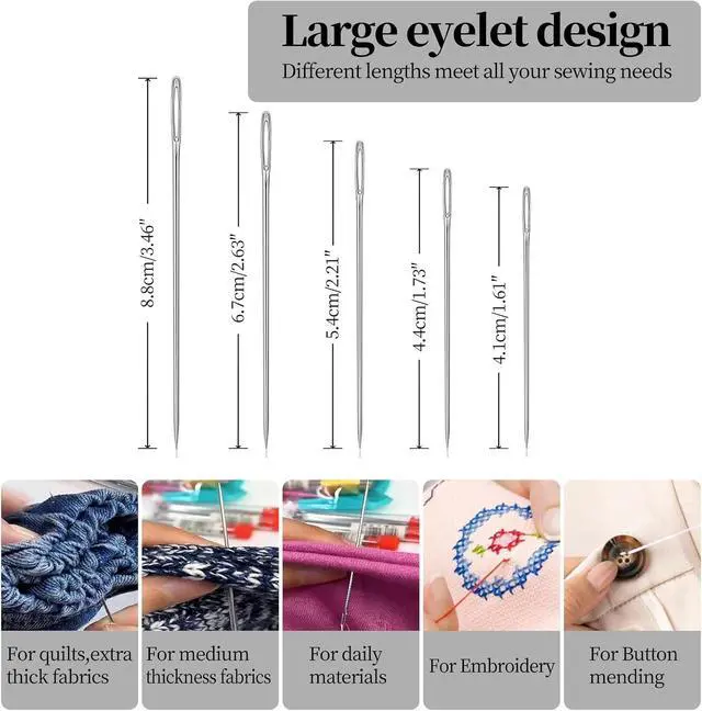Alt view image 2 of 7 - Obear 45-Piece Sewing Kit for Adults and Beginners,Big Eye Stainless Steel Sewing Needles Kit for Hand Sewing with Storage Box and Portable Pouch