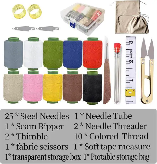 Alt view image 6 of 7 - Obear 45-Piece Sewing Kit for Adults and Beginners,Big Eye Stainless Steel Sewing Needles Kit for Hand Sewing with Storage Box and Portable Pouch
