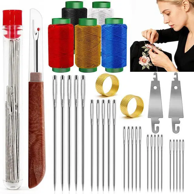 Main image of JUNCHONG Sewing Set 36Pcs Sewing Tool Set, Big Eye Steel Sewing Needles Kit with 25 Needles & Seam Ripper, Beginner Sewing Work Set