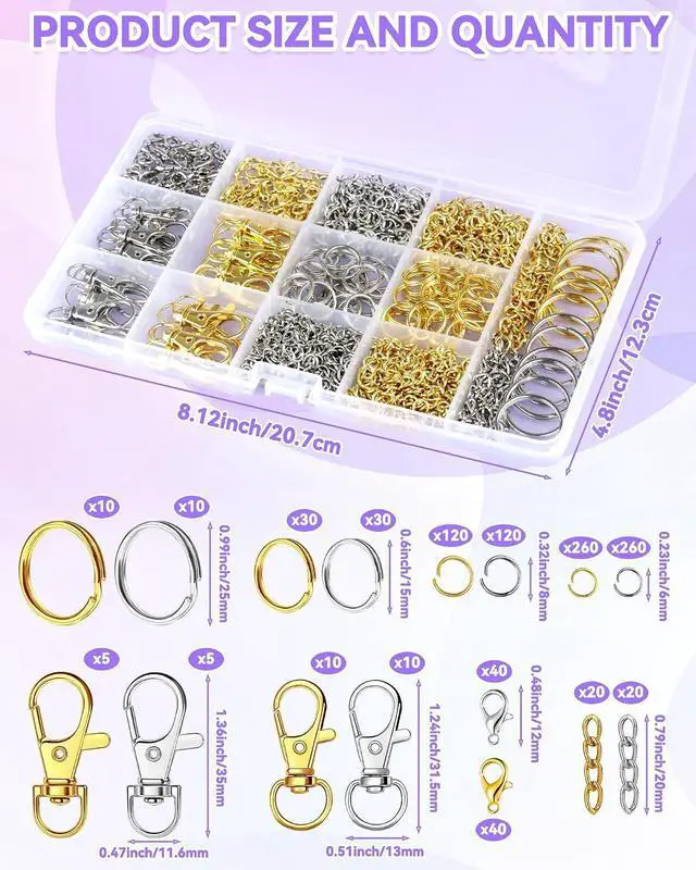 Alt view image 2 of 6 - 990PCS FIVEIZERO Keychain Making Kit, Mixed-Color Keychain Clips & Key Ring