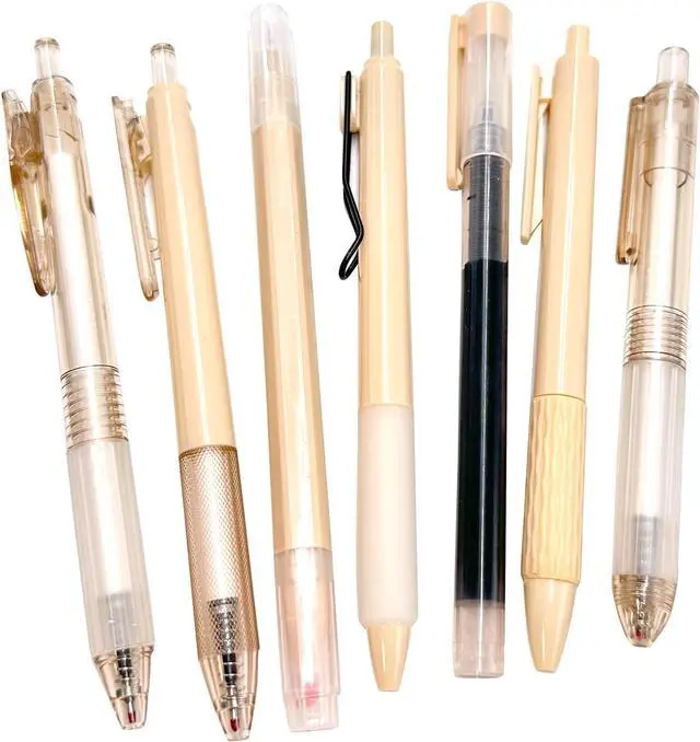 Main image of 7pcs Pens for Journaling Retractable Highlighters, Fineliner, Fine Point Gel Pens Office Supplies Writing Drawing Set (beige 7pcs)