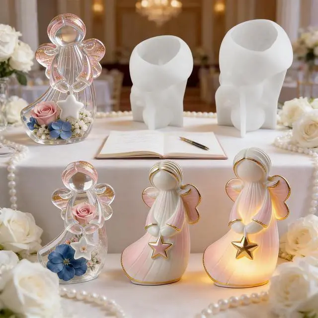 Alt view image 3 of 7 - 2Pcs Angel Figurines Resin Molds Stars Hearts Angel Silicone Molds