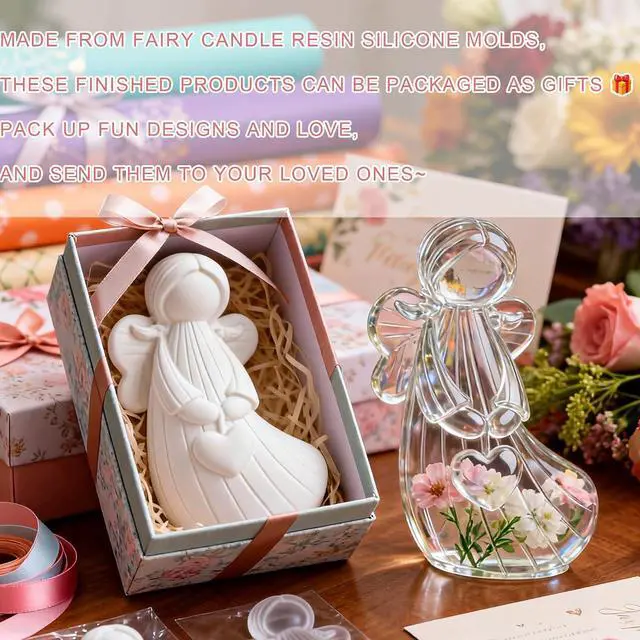 Alt view image 4 of 7 - 2Pcs Angel Figurines Resin Molds Stars Hearts Angel Silicone Molds