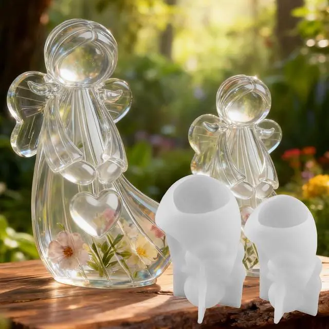 Alt view image 5 of 7 - 2Pcs Angel Figurines Resin Molds Stars Hearts Angel Silicone Molds