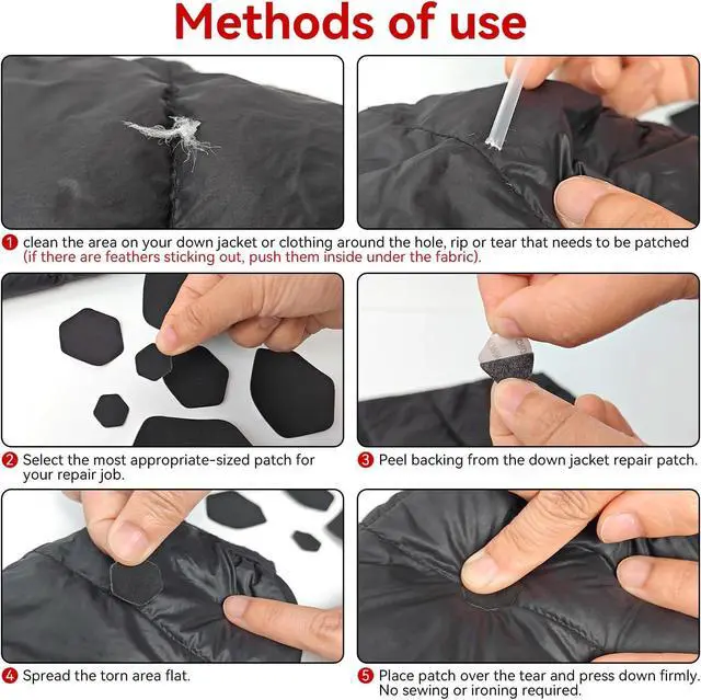 Alt view image 3 of 6 - Harsgs Down Jacket Repair Patches, Self Adhesive Nylon Repair Patch, Pre-Cut Waterproof Repair Patches for Down Jackets Coats Clothing Tents Sleeping Bags, Grey 8pcs