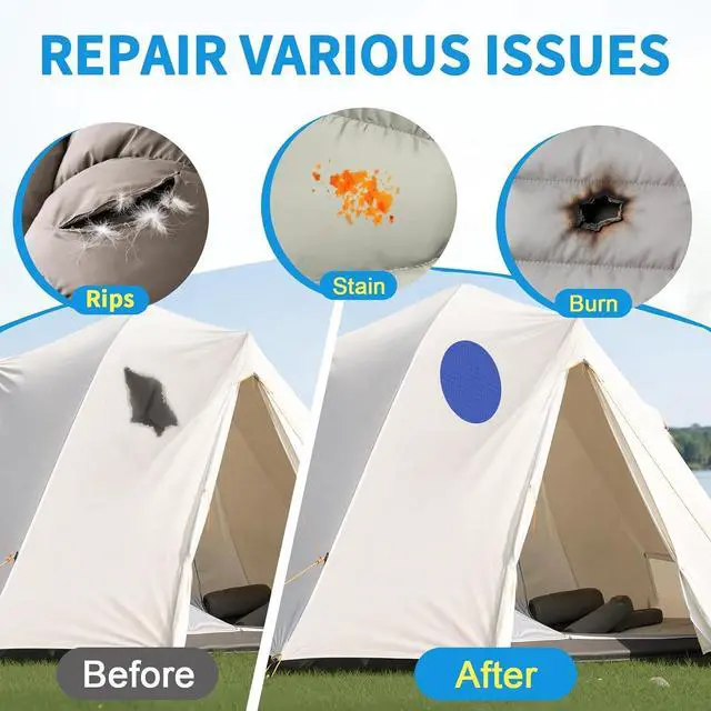 Alt view image 2 of 7 - Waterproof Self-Adhesive Nylon Patches for Tent Repair Kit, 24pcs Outdoor Gear Tenacious Repair Tape, Fabric Patches for Clothes, Down Puffer Jacket, Tent, Sleeping Bag, Backpack, Royal Blue