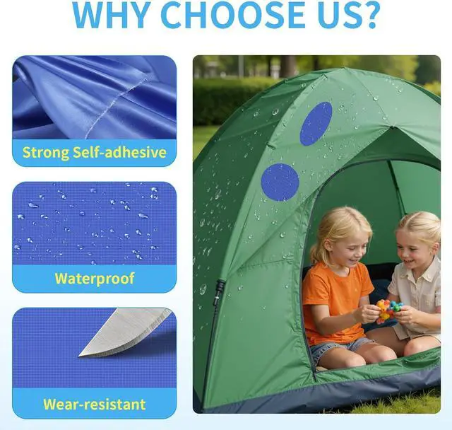 Alt view image 3 of 7 - Waterproof Self-Adhesive Nylon Patches for Tent Repair Kit, 24pcs Outdoor Gear Tenacious Repair Tape, Fabric Patches for Clothes, Down Puffer Jacket, Tent, Sleeping Bag, Backpack, Royal Blue