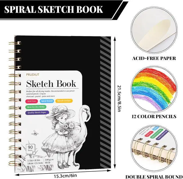 Alt view image 3 of 7 - 5.5 × 8.5In Sketch Book Set for Kids, 100gsm Spiral Sketchbook for Drawing