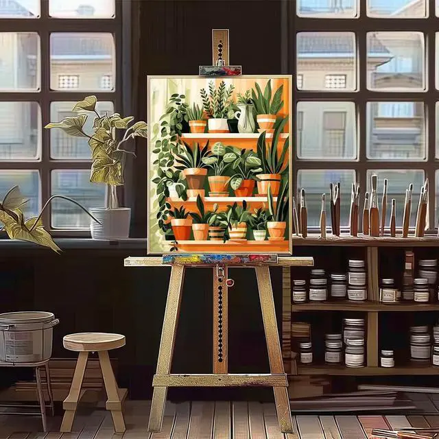 Alt view image 4 of 7 - Natuyalo Paint by Numbers for Adults - DIY Adult Paint by Number Kits Painting on Canvas Green Plant Painting by Numbers for Beginners, Potted Art Craft Kits for Adults (16x20 Inch)