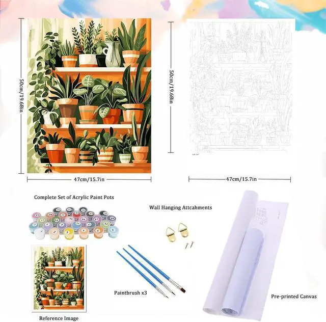 Alt view image 5 of 7 - Natuyalo Paint by Numbers for Adults - DIY Adult Paint by Number Kits Painting on Canvas Green Plant Painting by Numbers for Beginners, Potted Art Craft Kits for Adults (16x20 Inch)