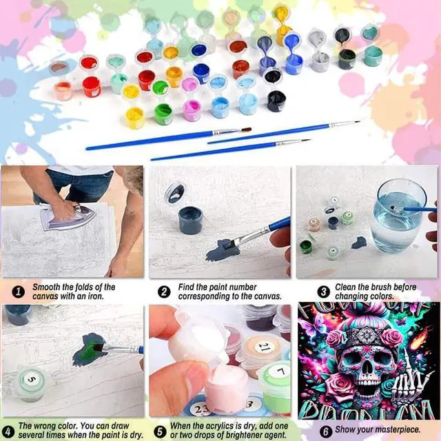 Alt view image 5 of 6 - mrpwnle Paint by Numbers Kit for Adults Easy Skull Paint by Numbers Kits