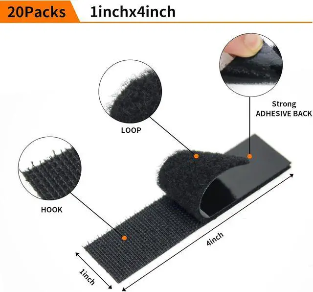 Alt view image 5 of 7 - 20Pack Hook Loop Tape Heavy Duty, 1x4inch Double Sided Fastener Mounting Strips Reusable Strong Adhesive Interlocking Mounting Tape for Fabric Home Carpet Rug Poster