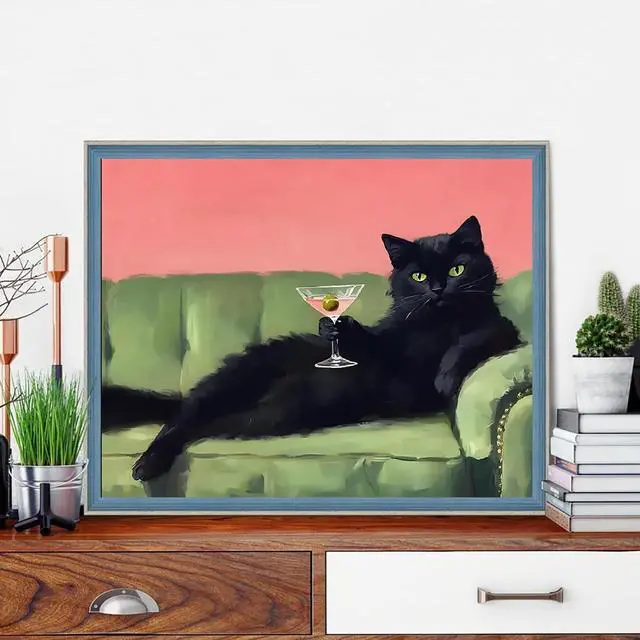 Alt view image 2 of 7 - Cat Paint by Numbers Kit for Adults,Retro Paint by Number With Frame