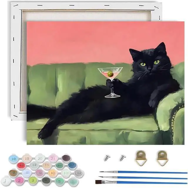 Main image of Cat Paint by Numbers Kit for Adults,Retro Paint by Number With Frame