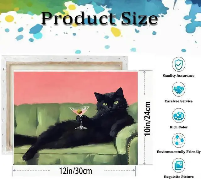 Alt view image 4 of 7 - Cat Paint by Numbers Kit for Adults,Retro Paint by Number With Frame