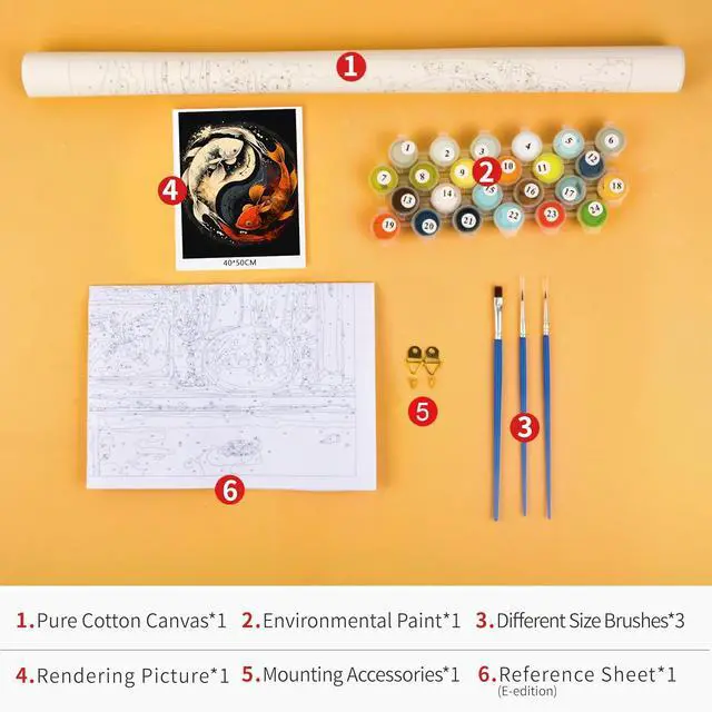 Alt view image 3 of 7 - TUMOVO Paint by Numbers Kit for Adults Yin Yang Symbol with Koi Fish