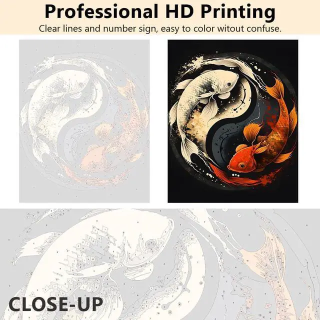 Alt view image 5 of 7 - TUMOVO Paint by Numbers Kit for Adults Yin Yang Symbol with Koi Fish