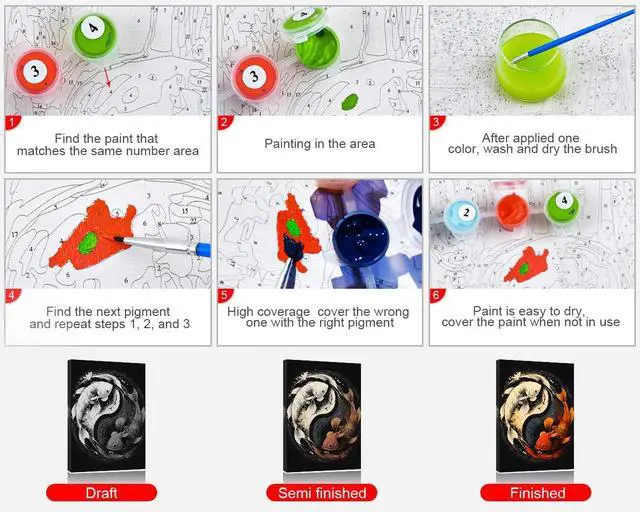 Alt view image 6 of 7 - TUMOVO Paint by Numbers Kit for Adults Yin Yang Symbol with Koi Fish