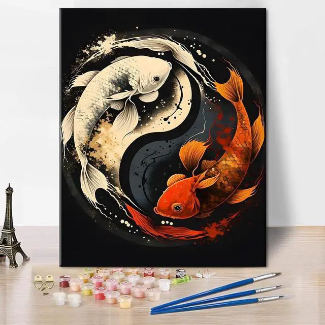 Main image of TUMOVO Paint by Numbers Kit for Adults Yin Yang Symbol with Koi Fish