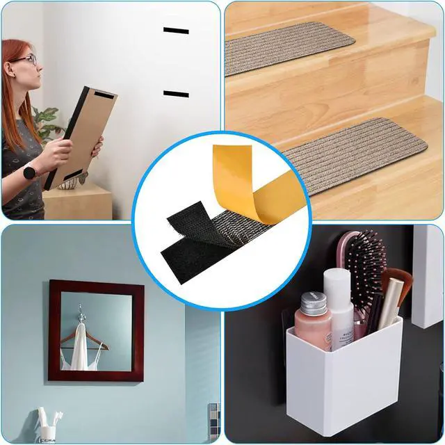 Alt view image 5 of 6 - 24 Sets 1x4in Hook and Loop Strips with Adhesive,Double Sided Reclosable Strong Back Self Adhesive Tape Sticky DIY Heavy Duty Mounting for Home Classroom or Office - Black