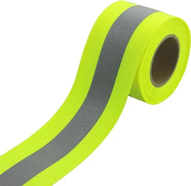Main image of JINBING Silver Sew On Reflective Tape for Clothing Safety Fabric Webbing Trim Strip Fluorescent Yellow 2" x 16ft