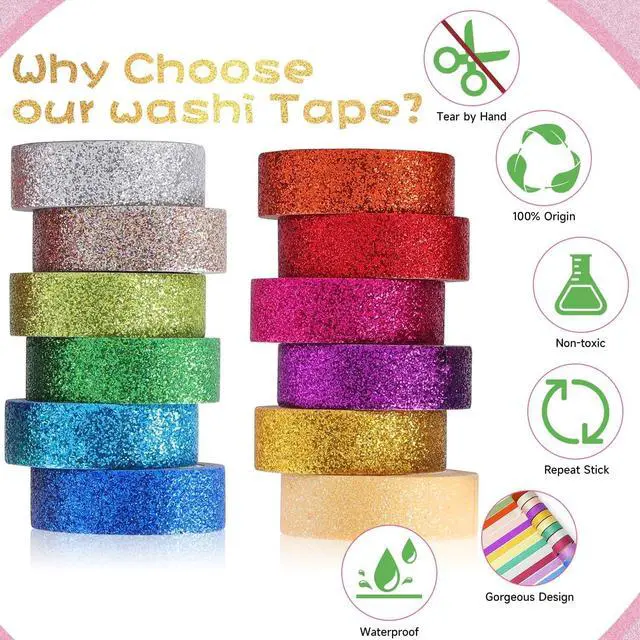 Alt view image 6 of 7 - Glitter Washi Tape Set 12 Rolls, Cute Tape Decorative Tape for Crafts