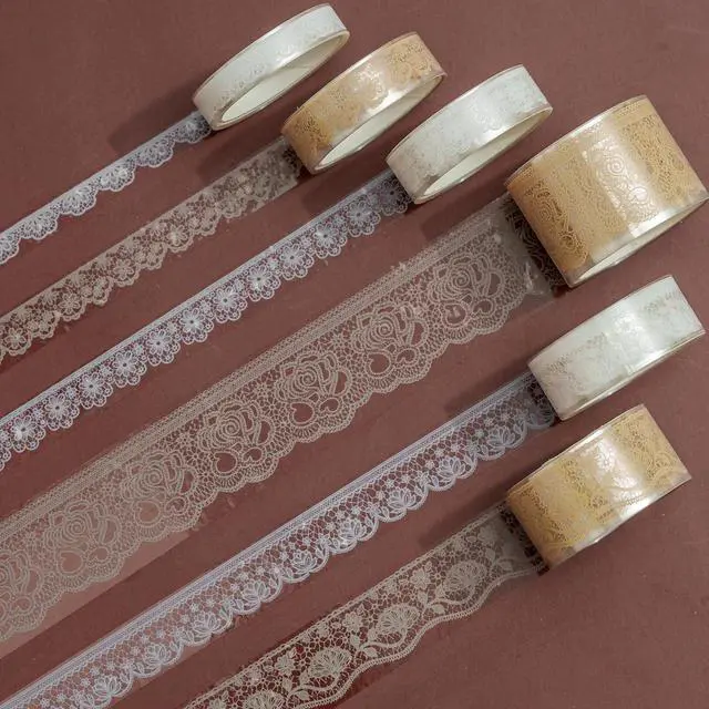 Alt view image 2 of 7 - 6 Rolls Lace Patterns PET Tapes Floral Arts Decorative Tape Set Adhesive Transparent Masking Tapes for DIY Craft, Kids, Scrapbook, DIY, Gift Wrapping, Journal (Tranquil Dew)