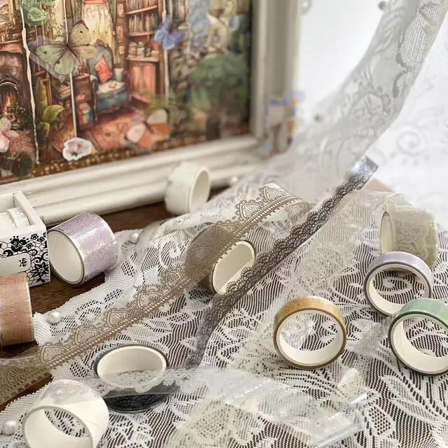 Alt view image 5 of 7 - 6 Rolls Lace Patterns PET Tapes Floral Arts Decorative Tape Set Adhesive Transparent Masking Tapes for DIY Craft, Kids, Scrapbook, DIY, Gift Wrapping, Journal (Tranquil Dew)