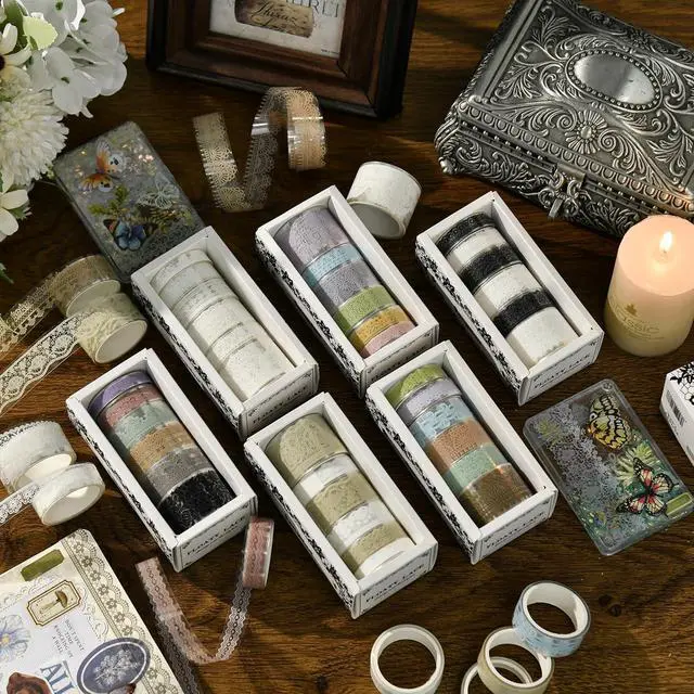 Alt view image 7 of 7 - 6 Rolls Lace Patterns PET Tapes Floral Arts Decorative Tape Set Adhesive Transparent Masking Tapes for DIY Craft, Kids, Scrapbook, DIY, Gift Wrapping, Journal (Tranquil Dew)