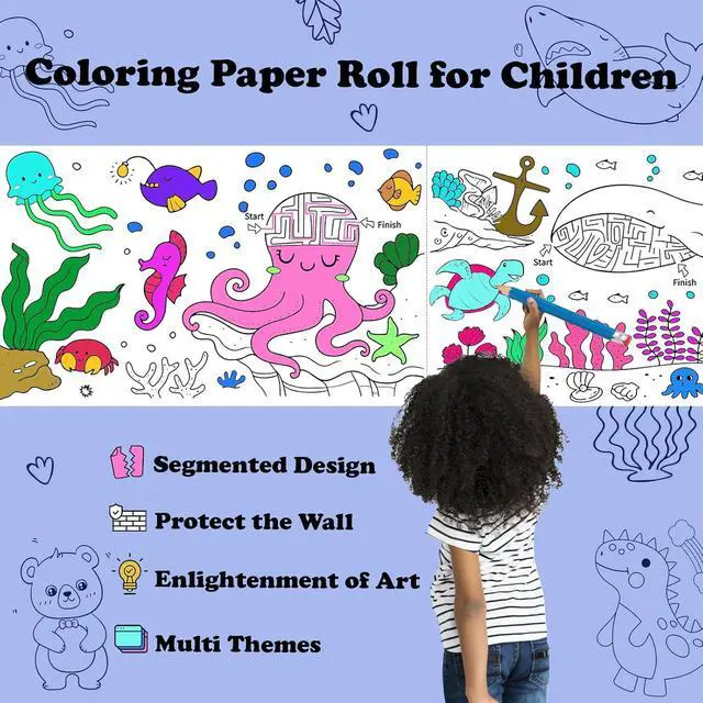 Alt view image 4 of 7 - Raissily 3 PCS Children Drawing Rolls, 118" x 11.8" Coloring Sticky Paper Rolls Graffiti Scroll DIY Filling Picture Wall Painting Paper Roll for Kids Gift (Dinosaur/Animal/Infauna)