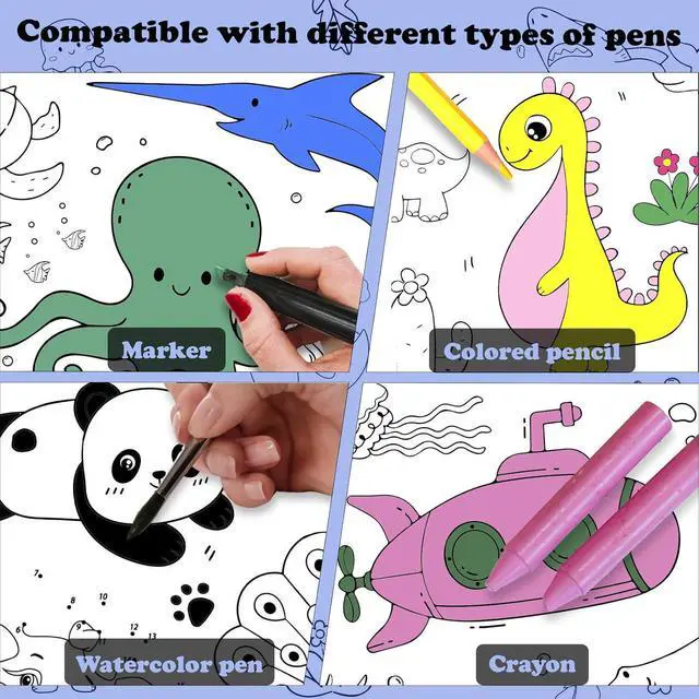 Alt view image 5 of 7 - Raissily 3 PCS Children Drawing Rolls, 118" x 11.8" Coloring Sticky Paper Rolls Graffiti Scroll DIY Filling Picture Wall Painting Paper Roll for Kids Gift (Dinosaur/Animal/Infauna)