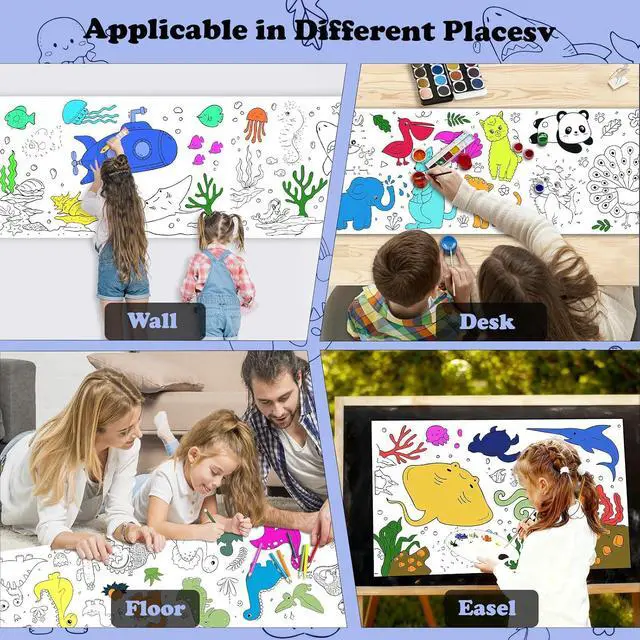 Alt view image 7 of 7 - Raissily 3 PCS Children Drawing Rolls, 118" x 11.8" Coloring Sticky Paper Rolls Graffiti Scroll DIY Filling Picture Wall Painting Paper Roll for Kids Gift (Dinosaur/Animal/Infauna)