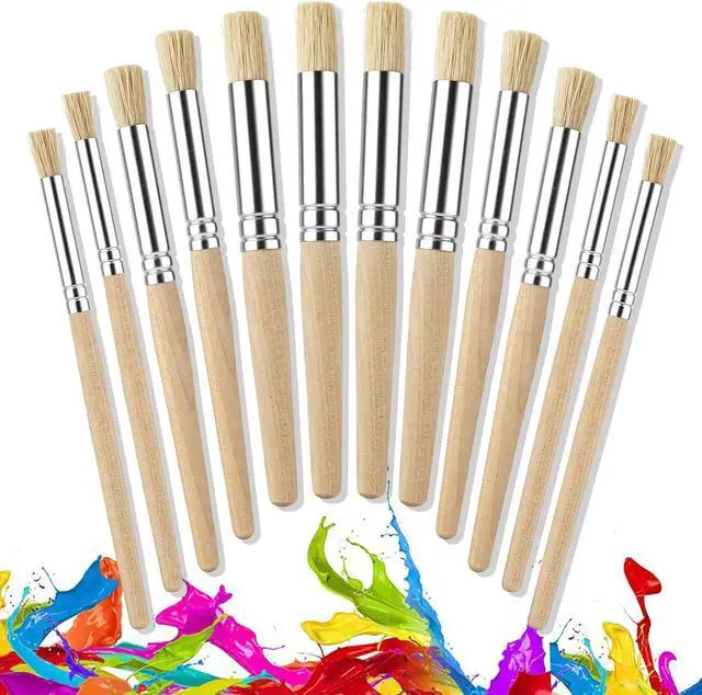 Main image of YGAOHF 12 Pcs Wooden Stencil Brushes for Acrylic Paint, Chubby Painting Brushes, Natural Bristle Paintbrushes for Oil Watercolor Painting on Wood Wall Paper and Crafts Project DIY, 3 Size