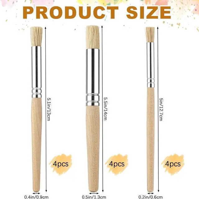 Alt view image 2 of 4 - YGAOHF 12 Pcs Wooden Stencil Brushes for Acrylic Paint, Chubby Painting Brushes, Natural Bristle Paintbrushes for Oil Watercolor Painting on Wood Wall Paper and Crafts Project DIY, 3 Size