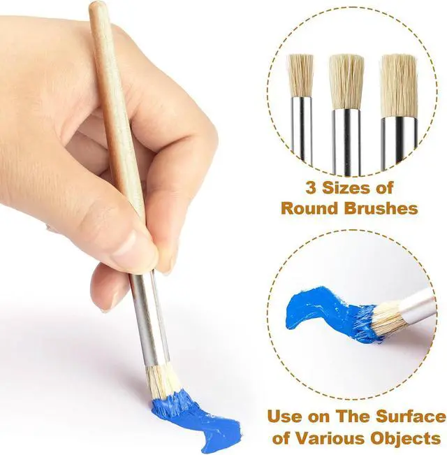 Alt view image 3 of 4 - YGAOHF 12 Pcs Wooden Stencil Brushes for Acrylic Paint, Chubby Painting Brushes, Natural Bristle Paintbrushes for Oil Watercolor Painting on Wood Wall Paper and Crafts Project DIY, 3 Size