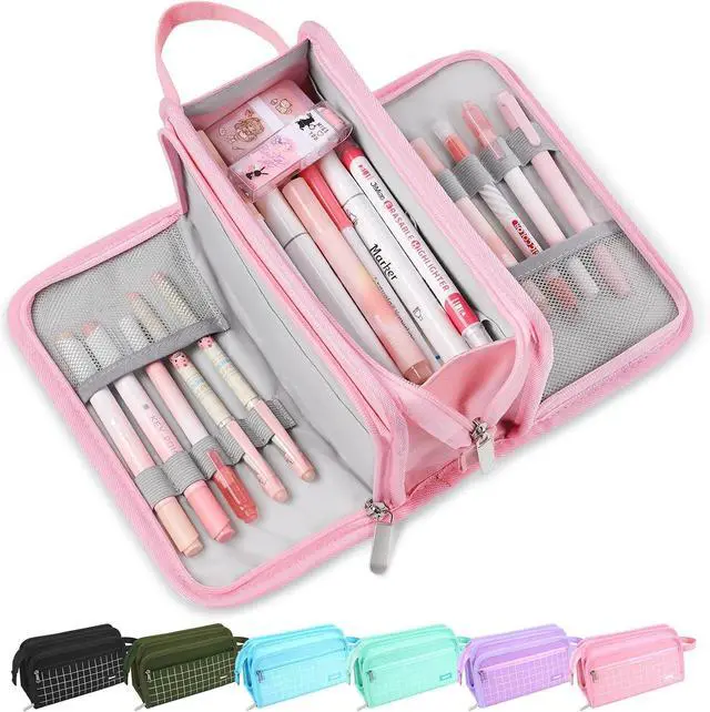 Main image of Sooez Large Pencil Case, Pencil Pouch, Pencil Bag, Pencil Box, Pink & Plaid